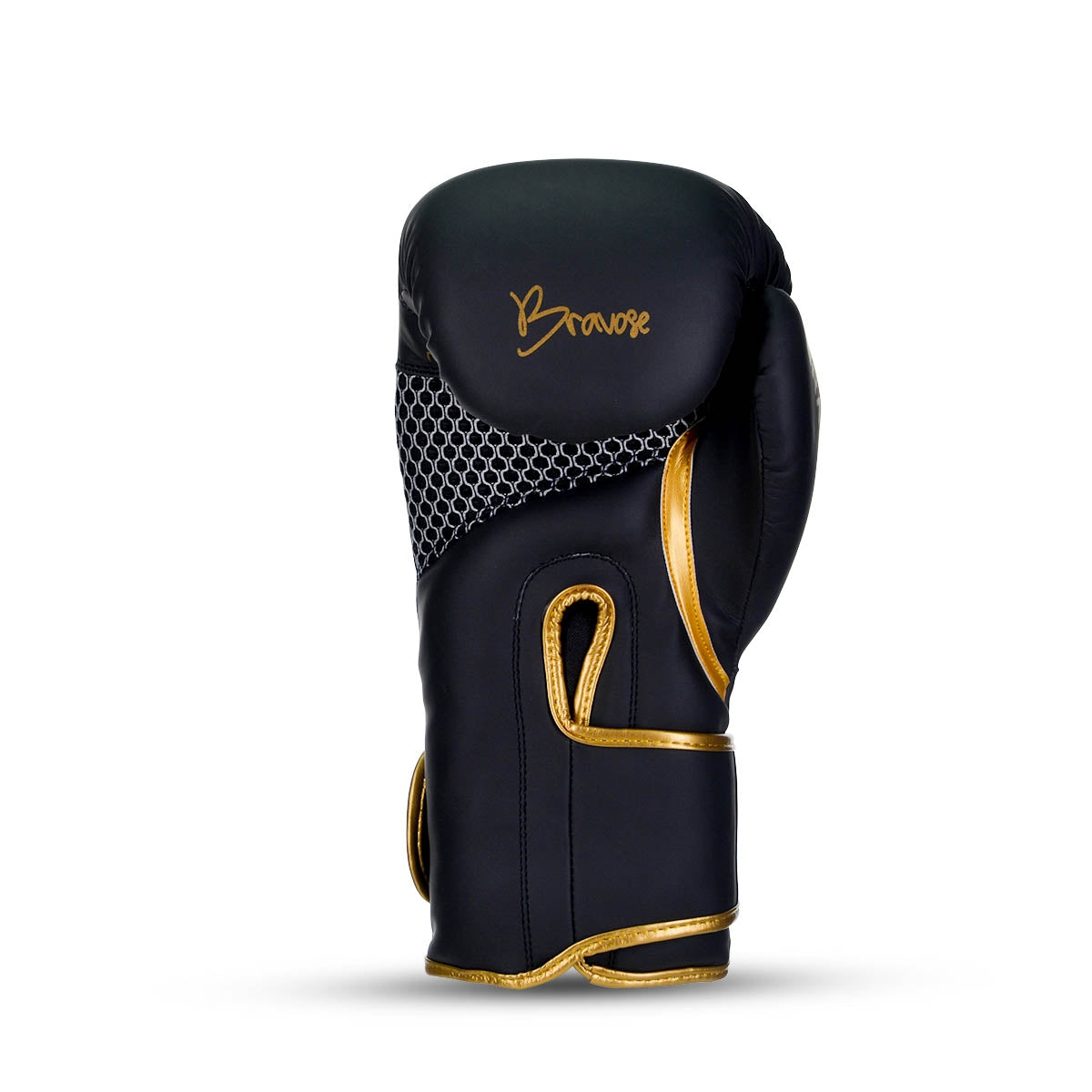 Alpha Black Edition boxing gloves in matte black PU leather with hook and loop strap — view 4