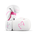 Alpha white pink boxing gloves in PU synthetic leather with Velcro strap for sparring and training