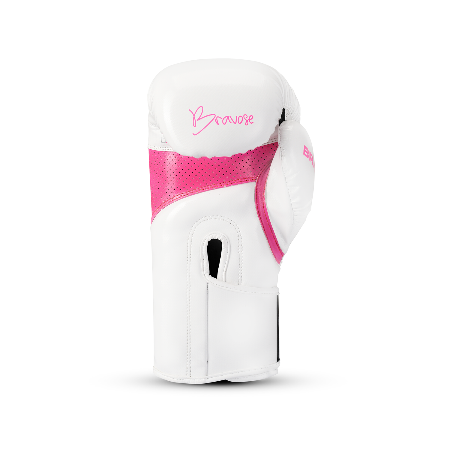 Alpha white pink boxing gloves in PU synthetic leather with Velcro strap for sparring and training — view 3