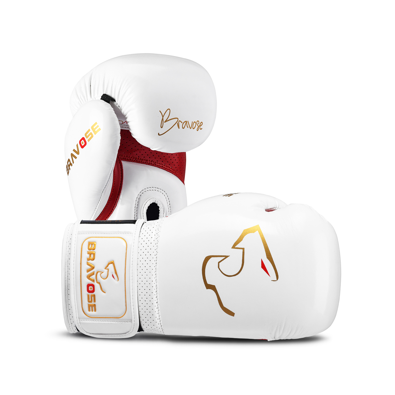 Bravose Alpha white and red synthetic leather boxing gloves for sparring and heavy bag work