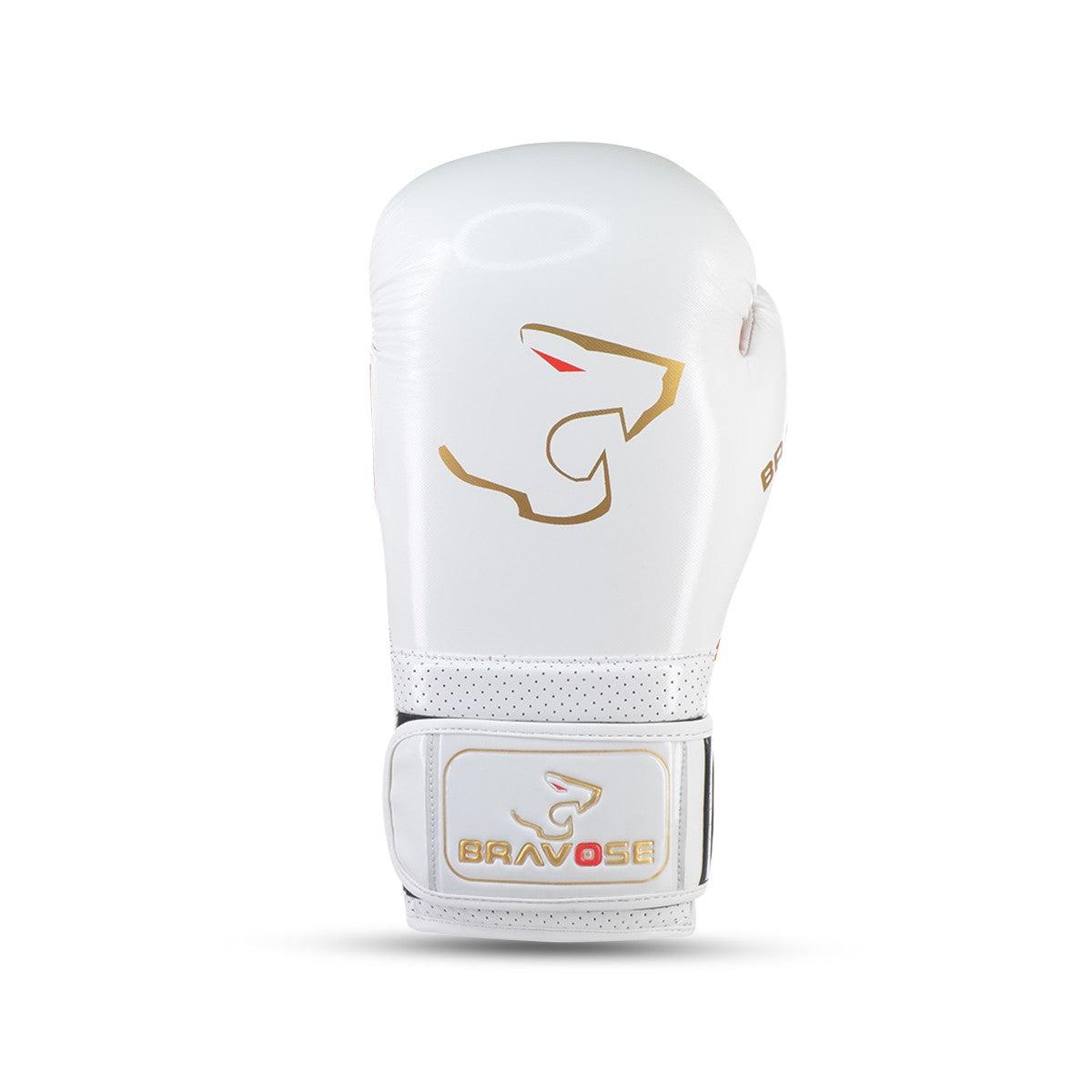 Bravose Alpha white and red synthetic leather boxing gloves for sparring and heavy bag work — view 2