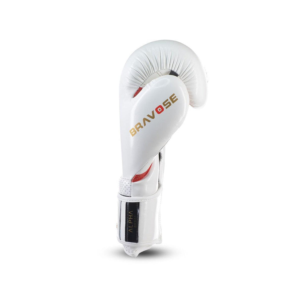 Bravose Alpha white and red synthetic leather boxing gloves for sparring and heavy bag work — view 3