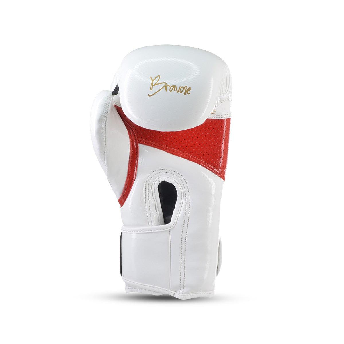 Bravose Alpha white and red synthetic leather boxing gloves for sparring and heavy bag work — view 4
