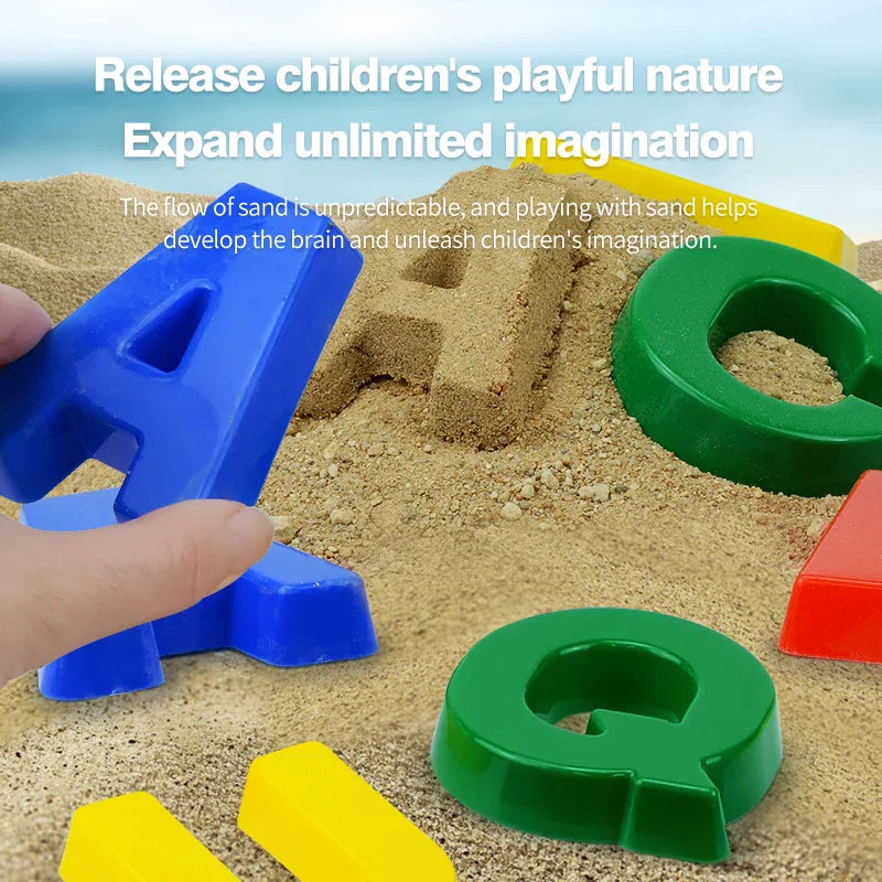 26 piece brightly colored plastic alphabet sand molds for toddlers educational beach and sandbox play — view 2