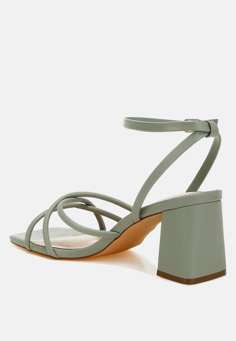 Alyona faux leather low block heel strappy sandals with open square toe and ankle strap — view 3