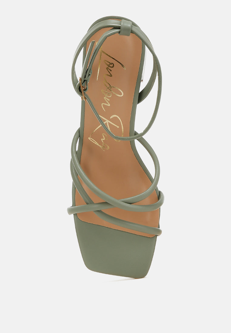 Alyona faux leather low block heel strappy sandals with open square toe and ankle strap — view 4