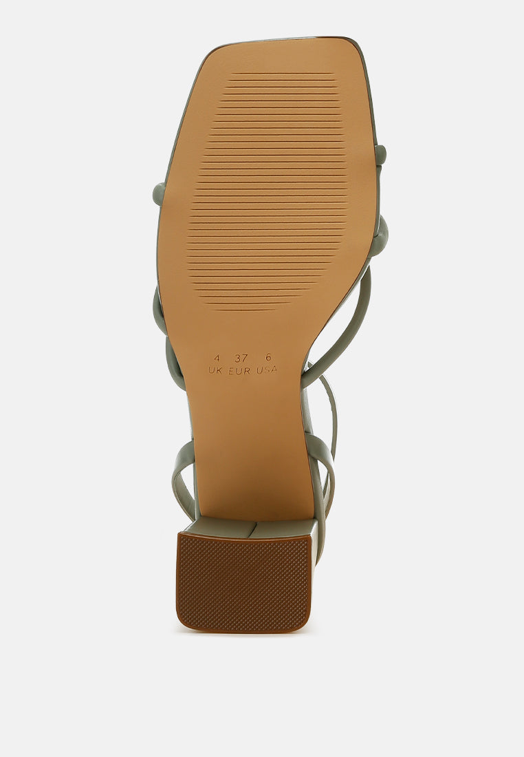 Alyona faux leather low block heel strappy sandals with open square toe and ankle strap — view 5