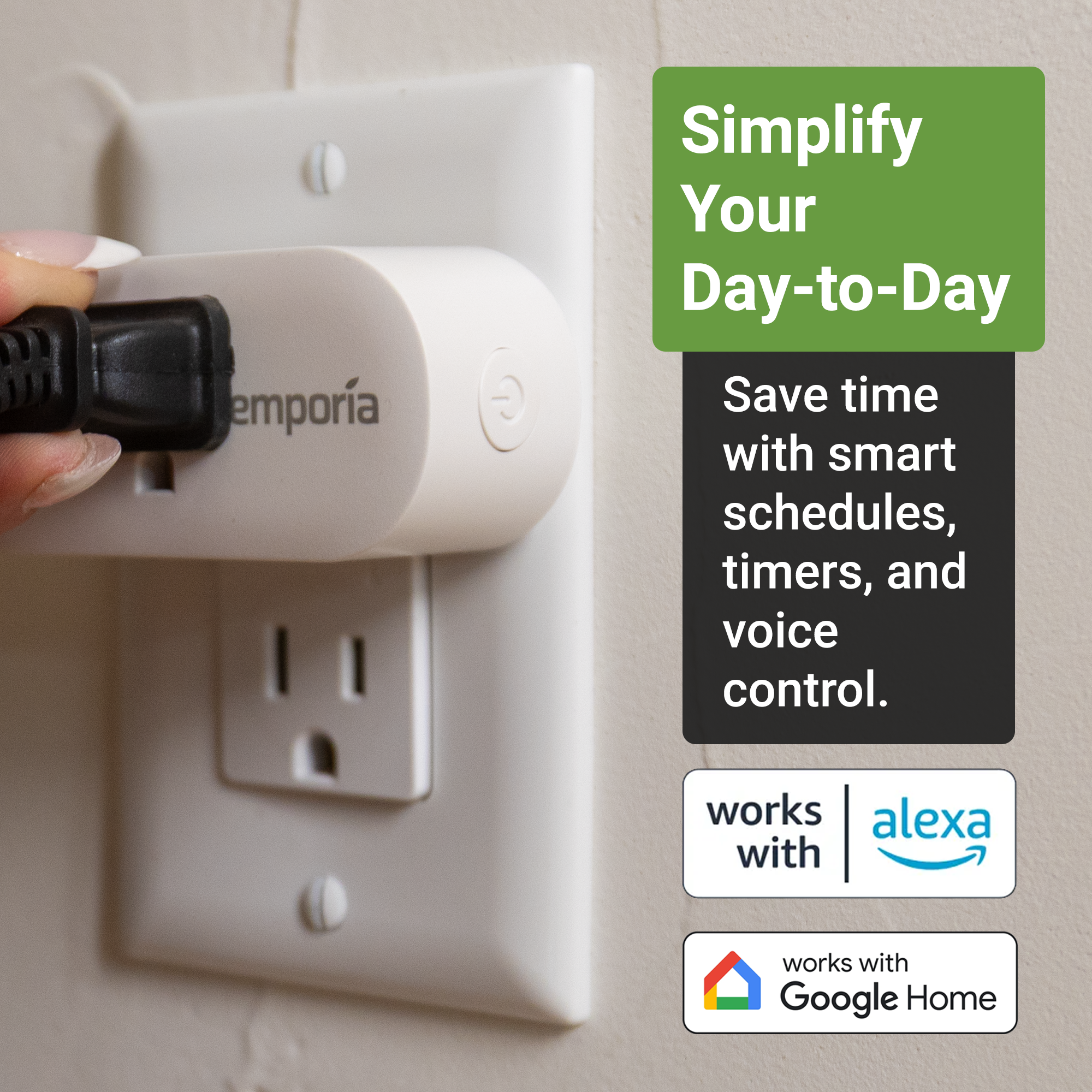 White Wi-Fi smart plug two pack with energy monitoring capabilities for home automation