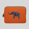 Elephant laptop sleeve in warm earthy cotton canvas with beautifully stitched savanna wildlife embroidery details.