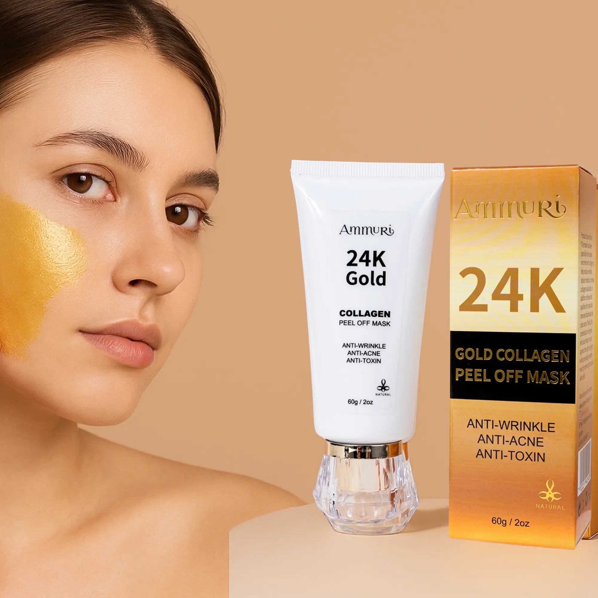 24K Gold Peel-Off Face Mask in 60ml bottle for deep cleansing and pore minimizing — view 2
