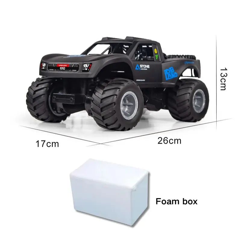 Amphibious 4WD stunt RC car in action, showing durable tires and waterproof outdoor design capabilities — view 2