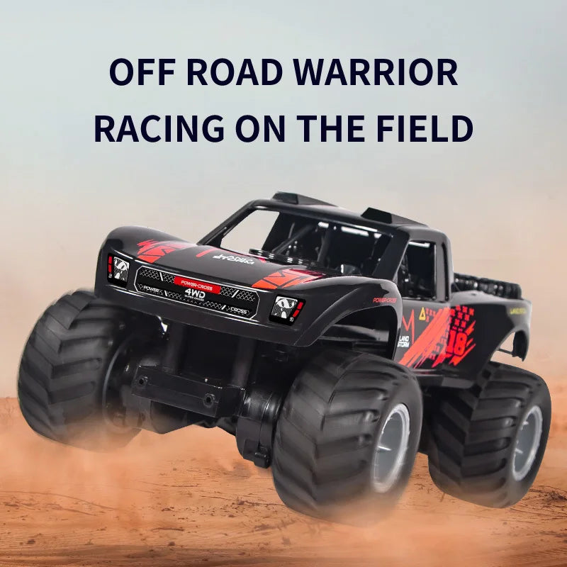 Amphibious 4WD stunt RC car in action, showing durable tires and waterproof outdoor design capabilities — view 4