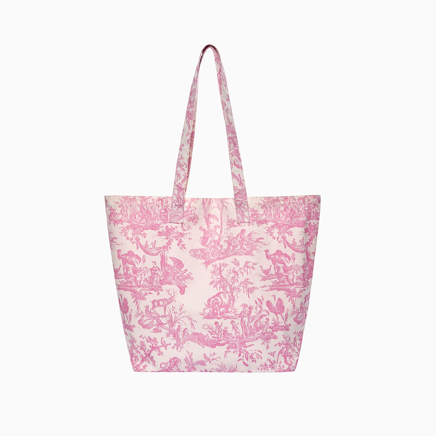 French Toile de Jouy premium cotton tote bag with pastoral motif and front pocket — view 4