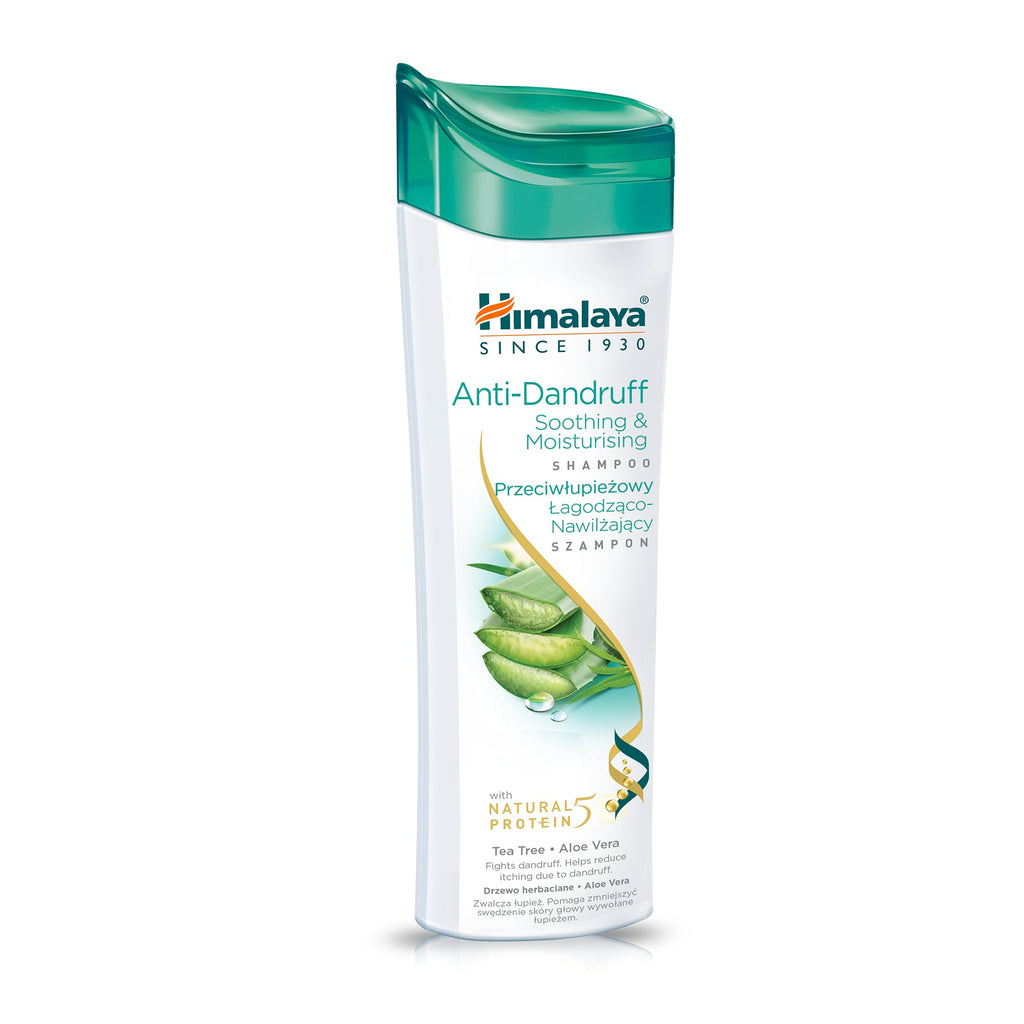 Soothing anti-dandruff shampoo in a 400 ml bottle with aloe vera and tea tree oil