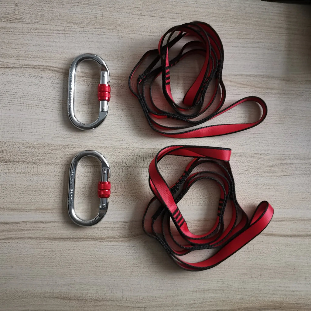 Red aluminum alloy yoga hammock locking carabiner for secure anti-gravity aerial fitness and outdoor climbing — view 2