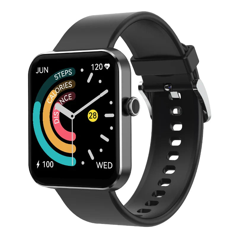 Black Fit G06 smartwatch with high resolution digital display and lightweight waterproof wristband.