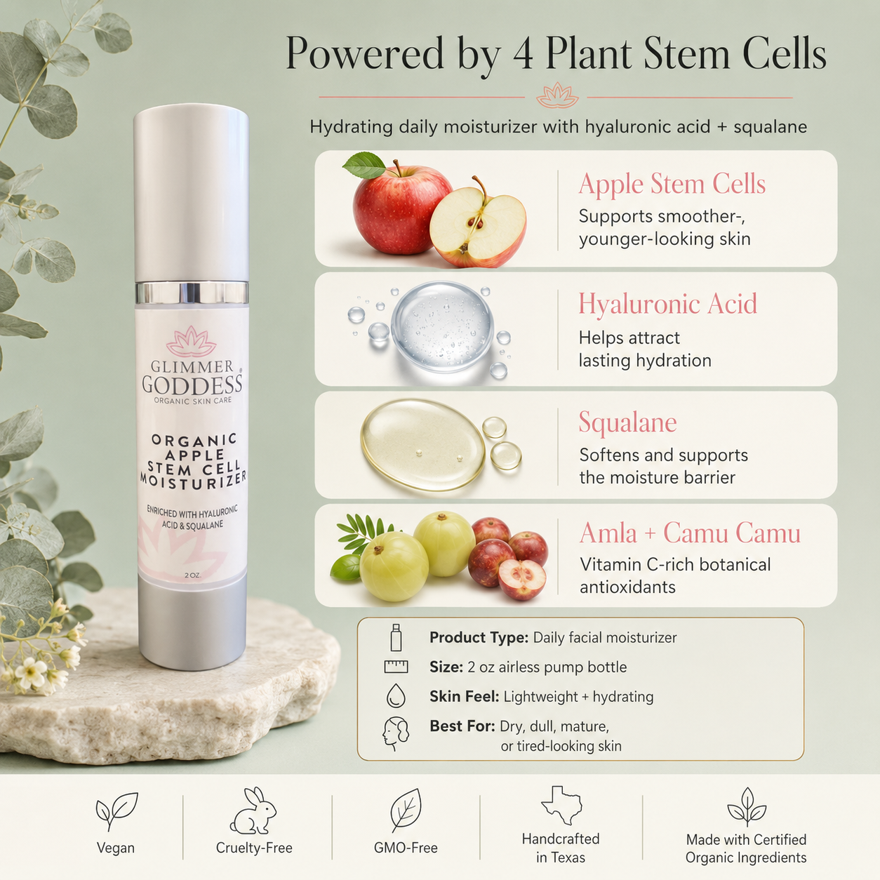 Organic apple stem cell moisturizer jar, luxurious anti-aging cream for youthful hydration and smooth skin — view 4