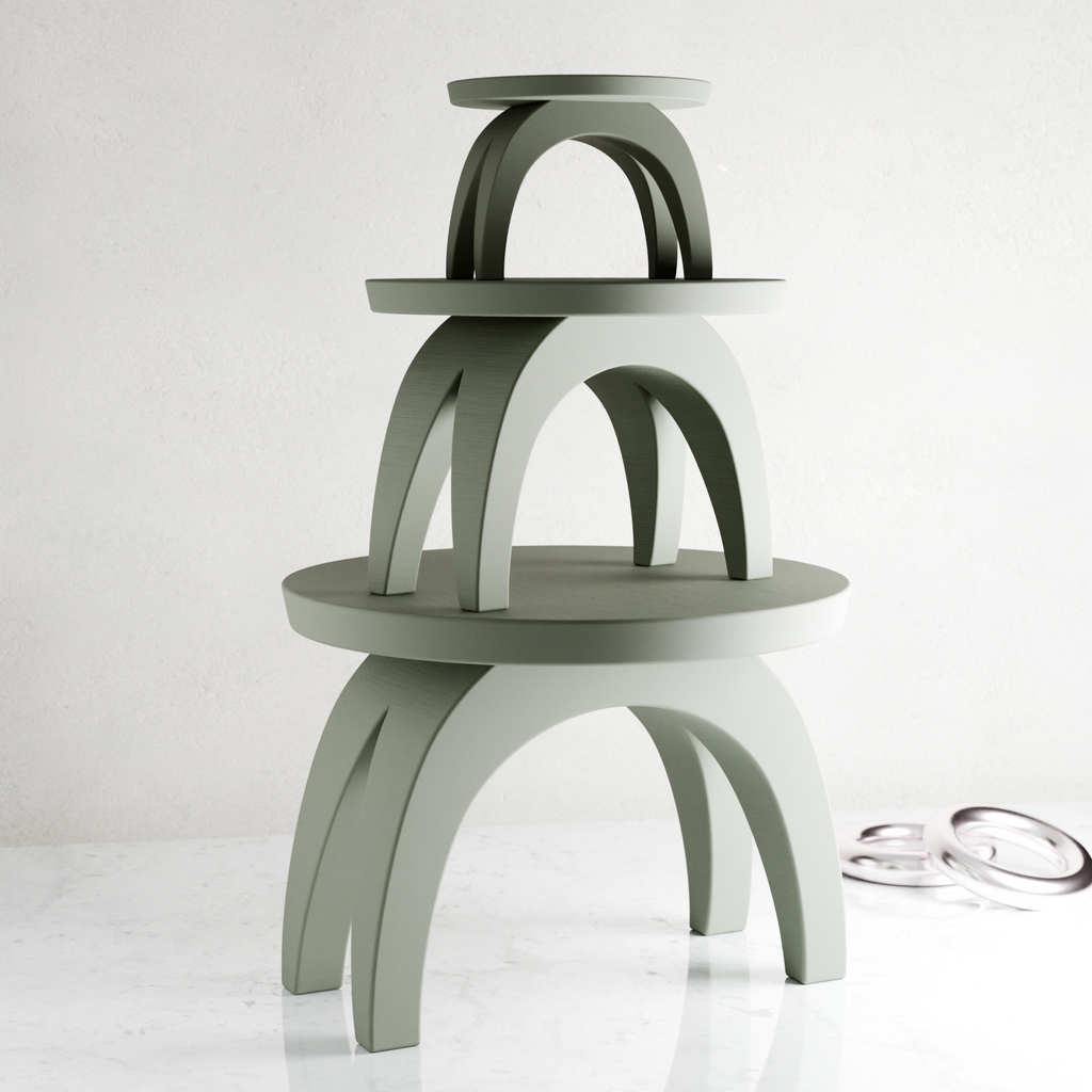 Modern ARC plant stand featuring a sleek curved design supporting an indoor potted houseplant — view 2