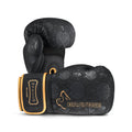 Armour 2.0 Boxing Gloves in matte black PU leather with gold trim and velcro strap