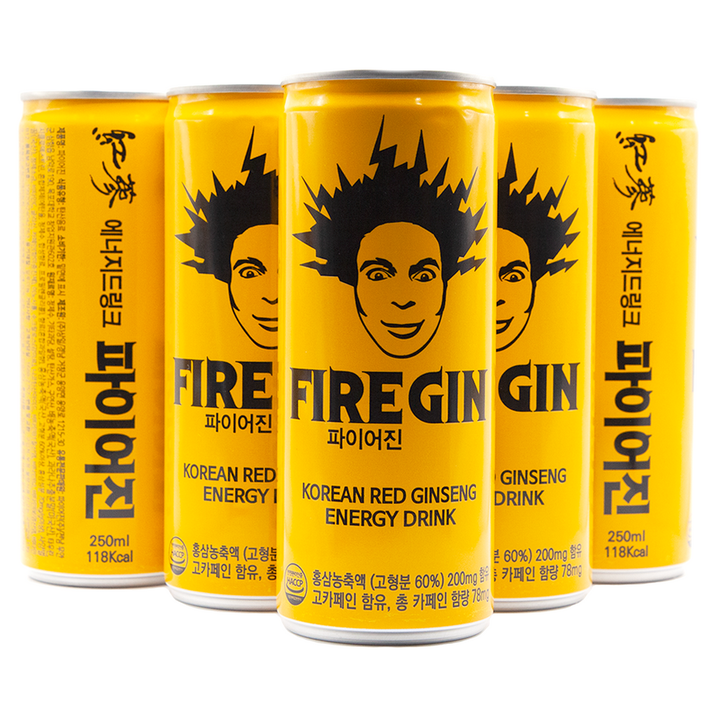 FIREGIN Korean Red Ginseng Energy Drink 250ml can with red branding and natural ingredient highlights