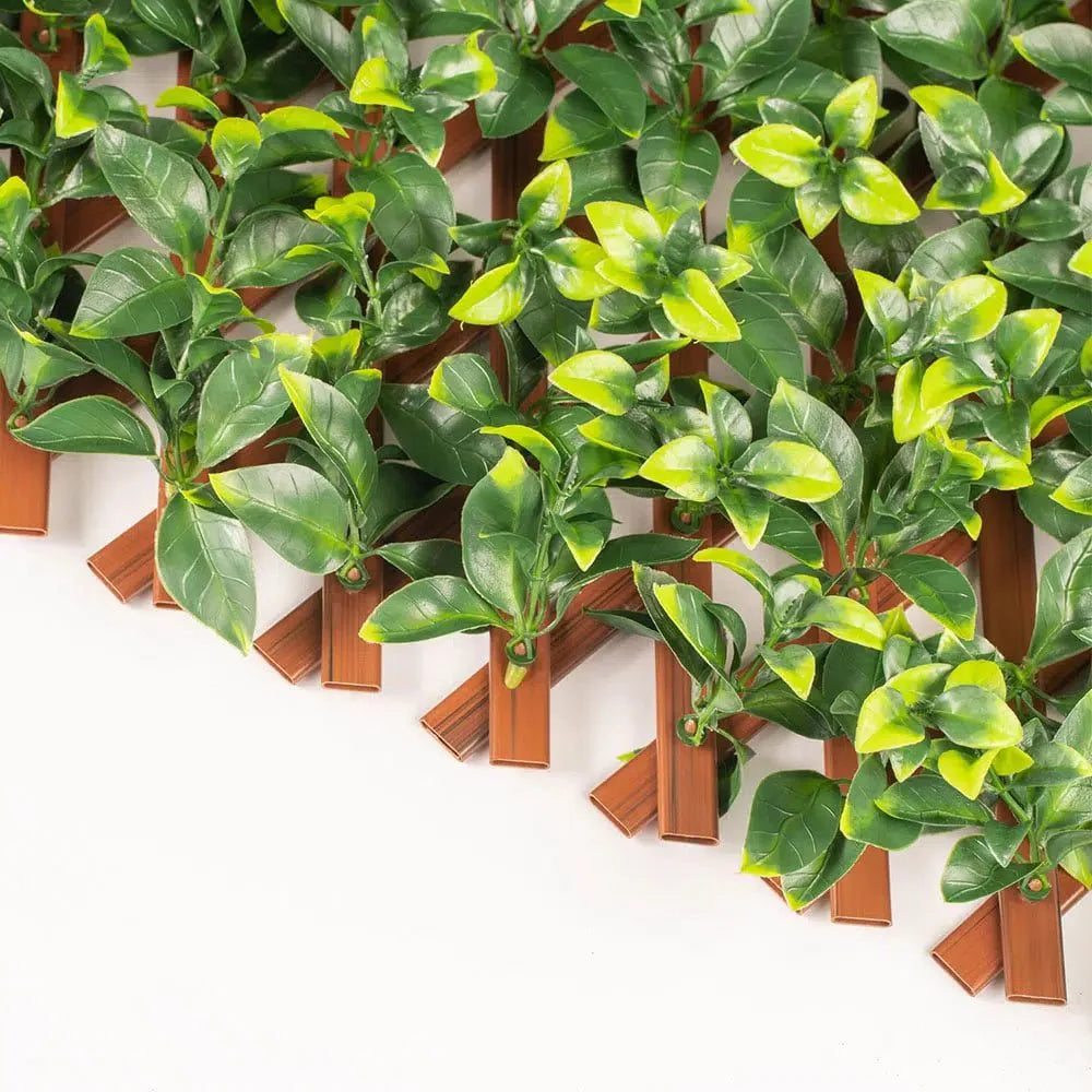 Expandable artificial jasmine trellis privacy screen featuring lifelike green foliage on a diamond lattice. — view 4