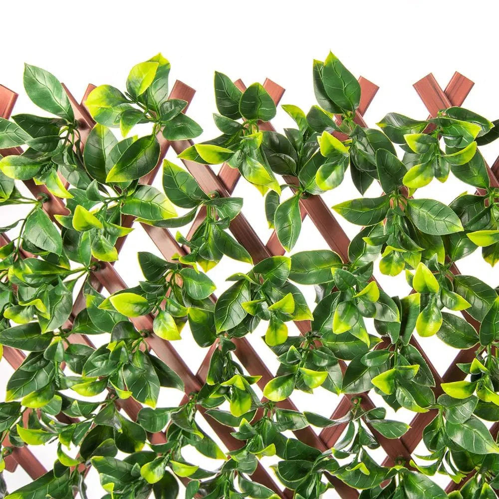 Expandable artificial jasmine trellis privacy screen featuring lifelike green foliage on a diamond lattice. — view 3