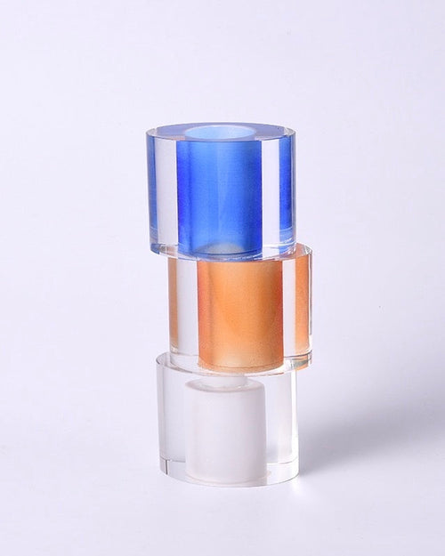 Modern crystal nugget vase with stacked geometric glass blocks in vibrant contemporary colors. — view 3