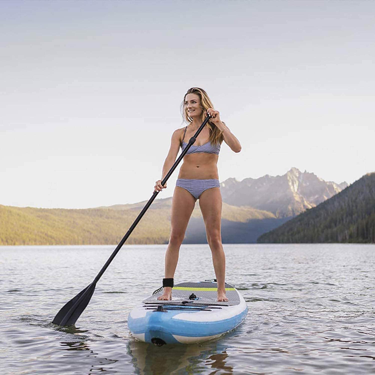 Yellow 10 foot coiled paddle board leash with padded neoprene ankle strap and marine grade hardware — view 6