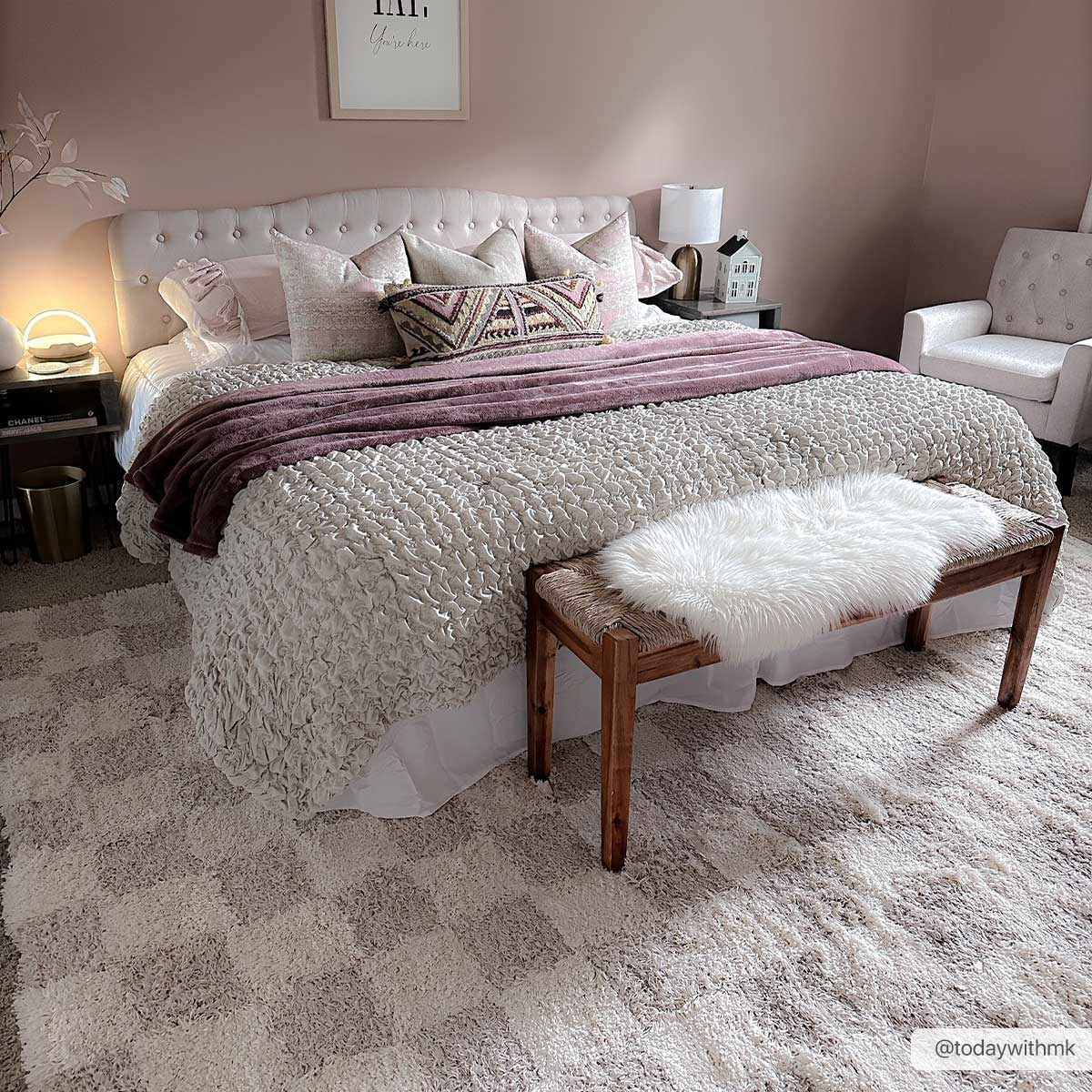 Atira light brown checkered area rug featuring a thick plush polypropylene pile and contemporary design — view 3