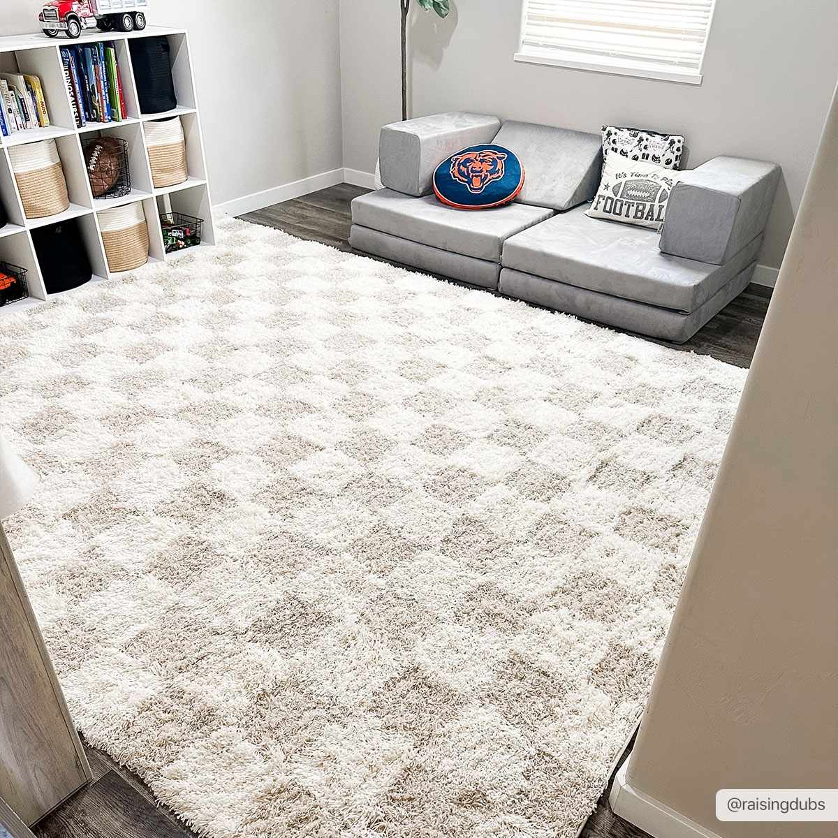 Atira light brown checkered area rug featuring a thick plush polypropylene pile and contemporary design — view 2