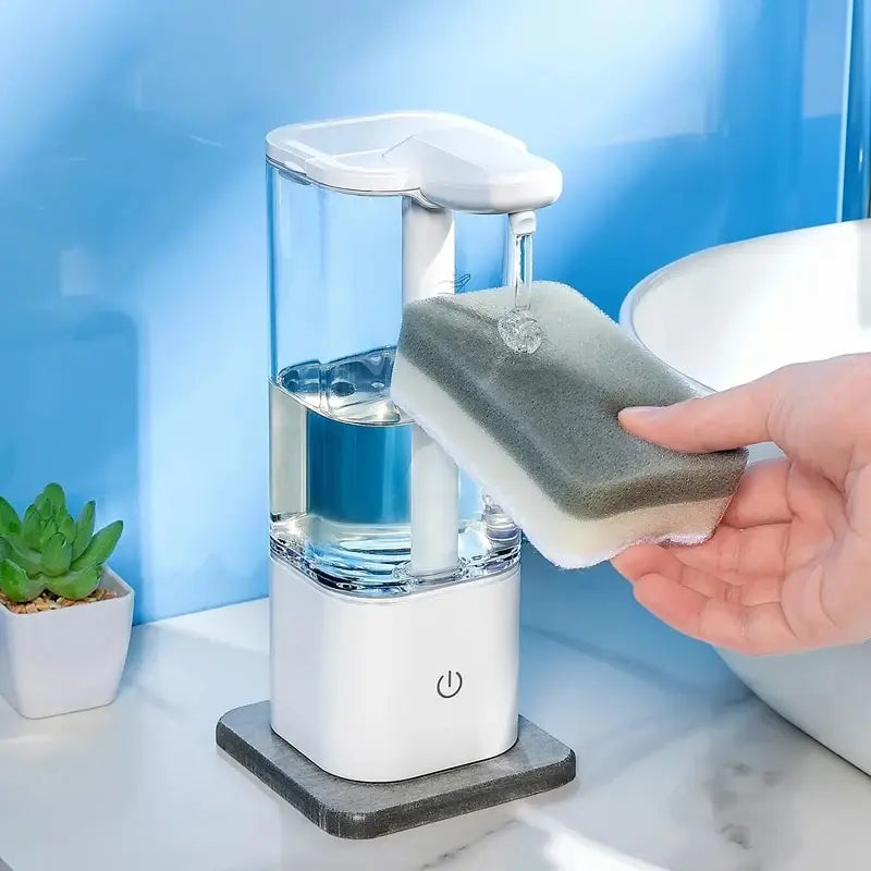 Automatic sensor soap dispenser in smooth ABS material with a transparent liquid reservoir for modern bathrooms. — view 2