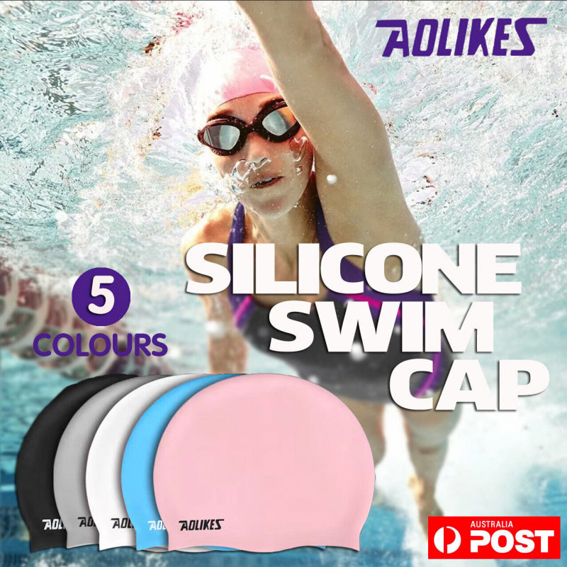AOLIKES silicone swimming cap, solid colored waterproof swim hat for men and women