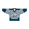 Sublimated GEMS design hockey jersey in vibrant colors with long sleeves and v-neck collar