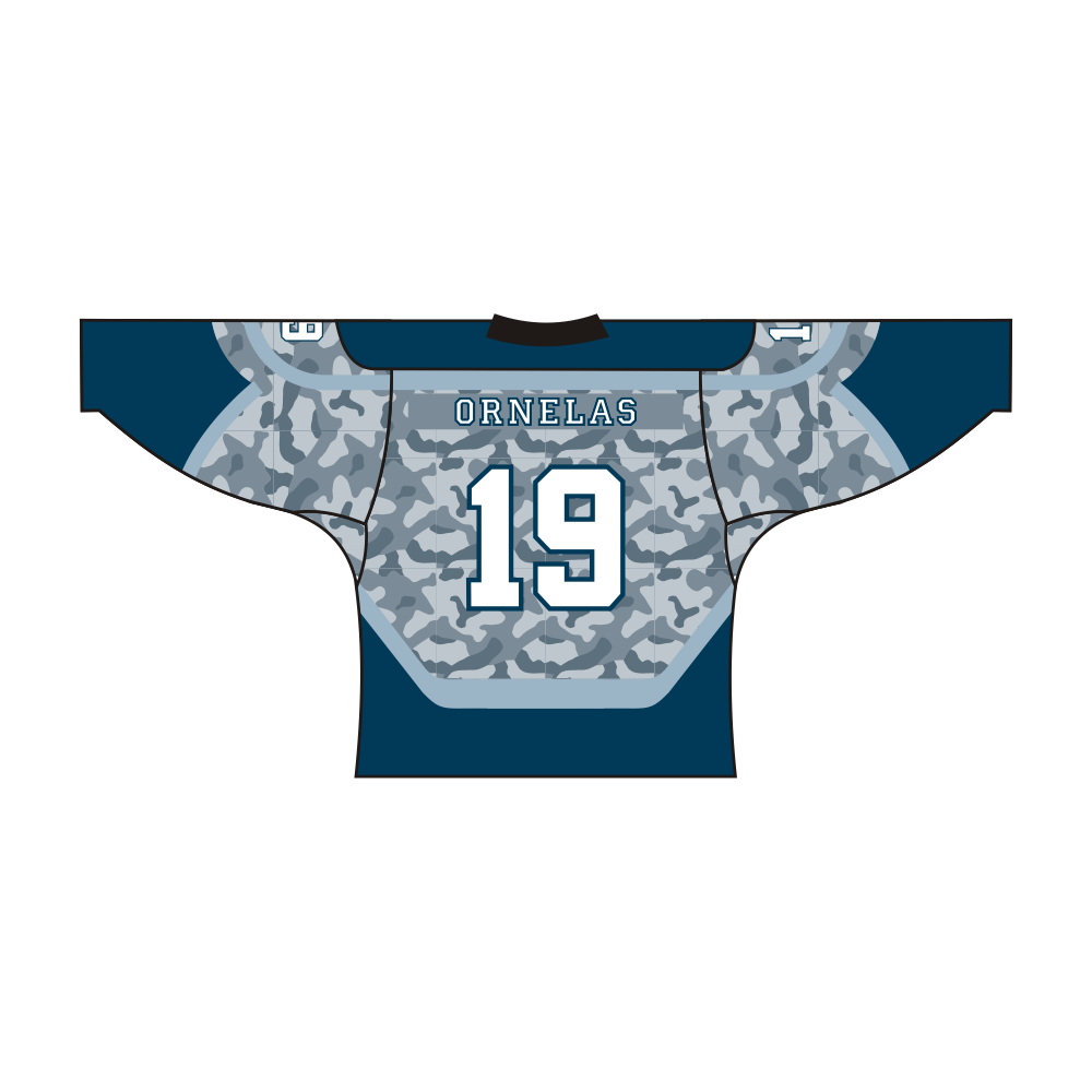 Sublimated GEMS design hockey jersey in vibrant colors with long sleeves and v-neck collar — view 2