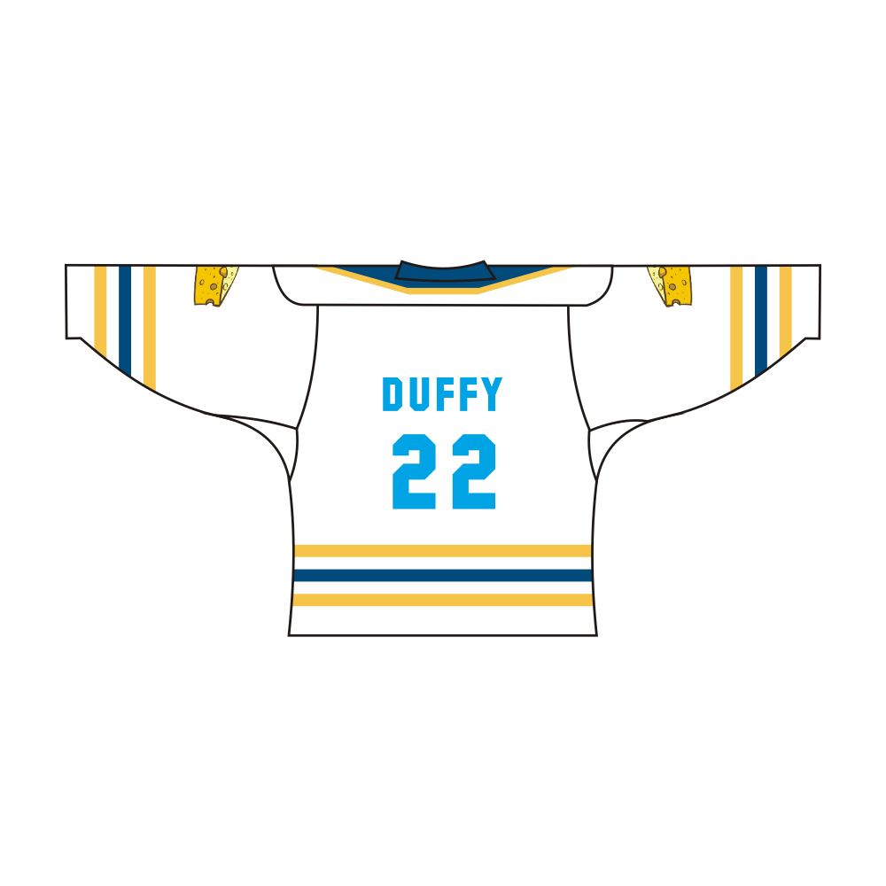 Sublimated RINK RATS team hockey jersey featuring V-neck long sleeves and fade-resistant polyester fabric — view 2
