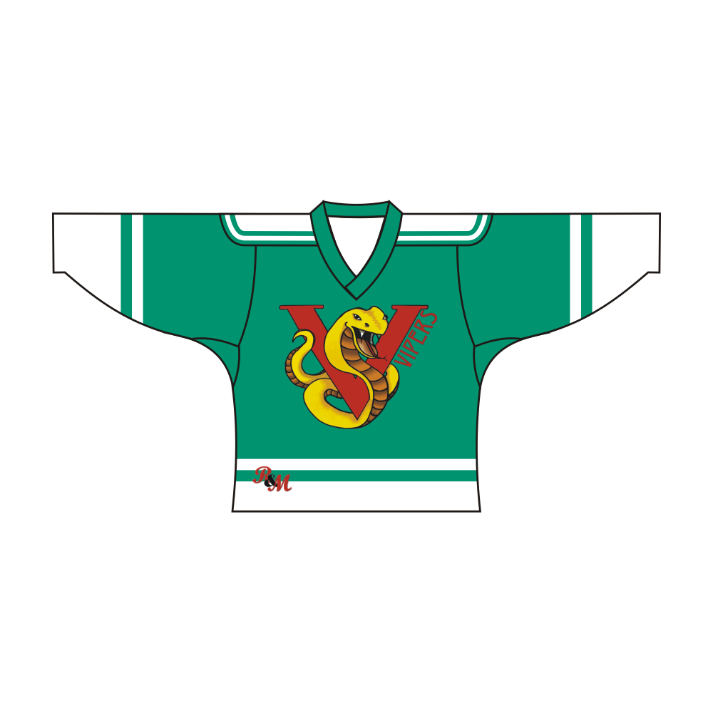 Green Vipers team design sublimated hockey jersey with long sleeves and v-neck collar