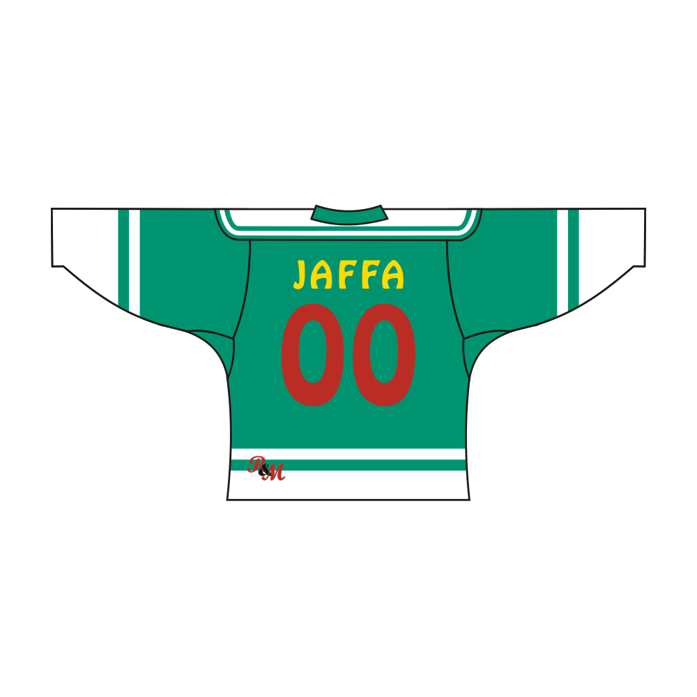 Green Vipers team design sublimated hockey jersey with long sleeves and v-neck collar — view 2
