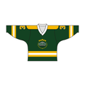 Green sublimated V-neck long sleeve hockey jersey made of breathable polyester fabric
