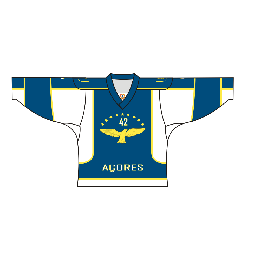 Sublimated Portugal Madeira long sleeve hockey jersey with V-neck collar and vibrant team graphics — view 5
