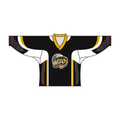 Black and white sublimated tiger team hockey jersey with v-neck and long sleeves.