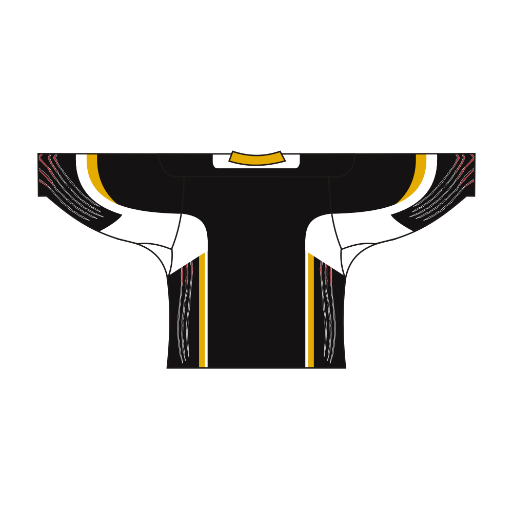 Black and white sublimated tiger team hockey jersey with v-neck and long sleeves. — view 2