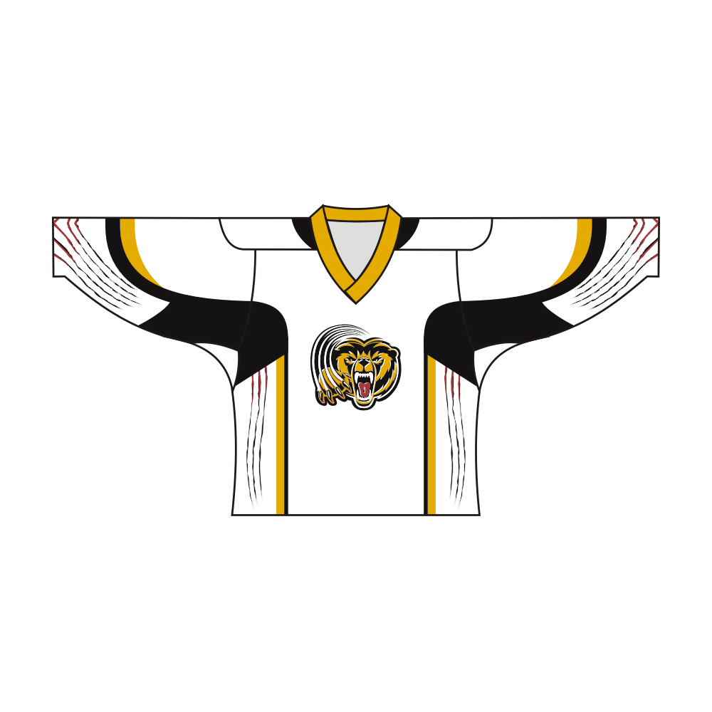 Black and white sublimated tiger team hockey jersey with v-neck and long sleeves. — view 3