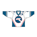 Blue and white sublimated CA team design hockey jersey with v-neck and long sleeves
