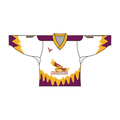 White yellow and purple Hawks team design hockey jersey with long sleeves and V-neck collar
