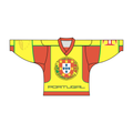 Sublimated Portugal Madeira long sleeve hockey jersey with V-neck collar and vibrant team graphics