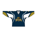 Blue sublimated Vipers hockey jersey with long sleeves and V-neck made of knitted polyester