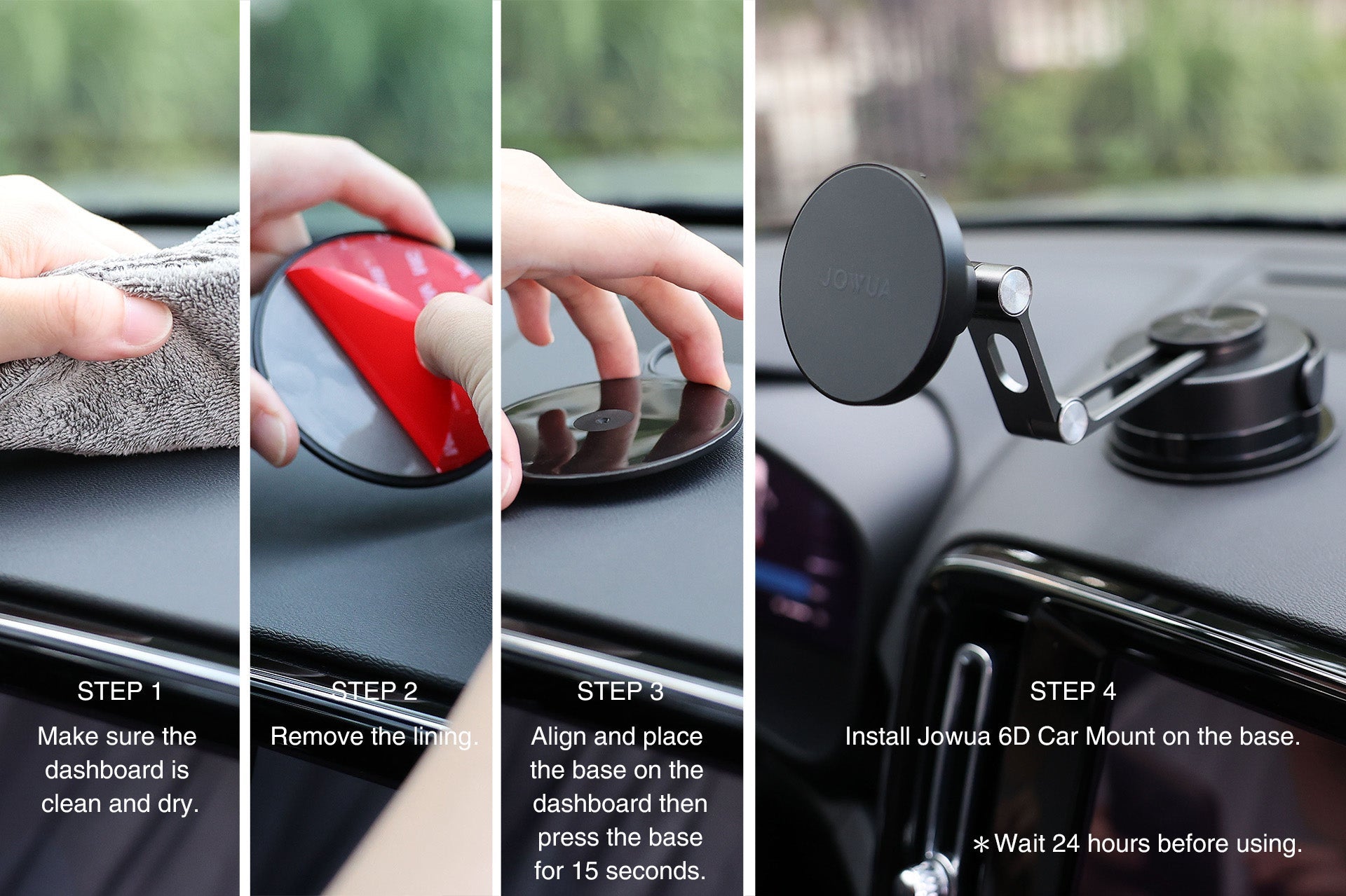 Dashboard base for foldaway car mount in black with 3M adhesive pad and removal handle — view 5