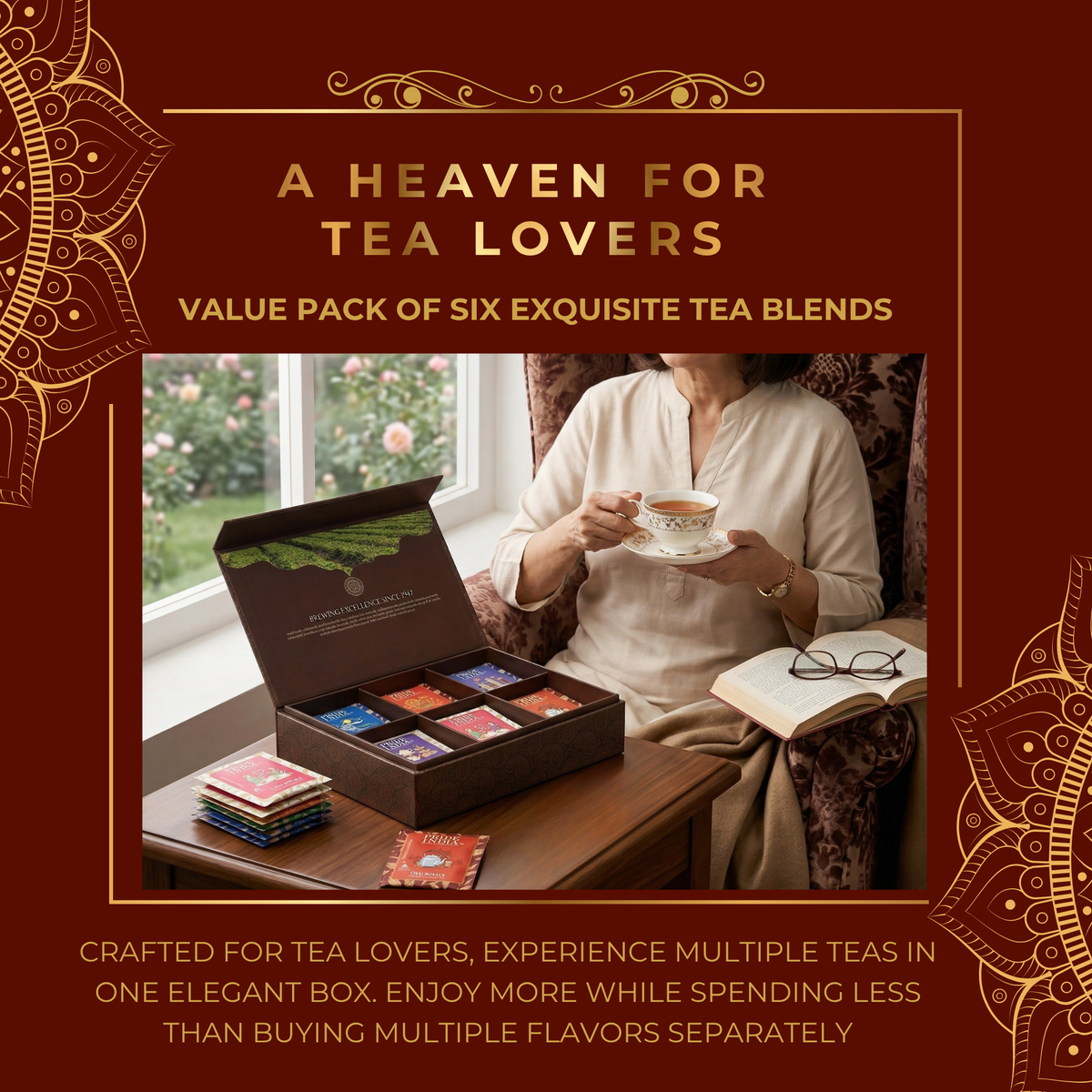 Premium Tea Chest – 6 Flavors, 72 Tea Bags (Classic & Herbal Options)-4