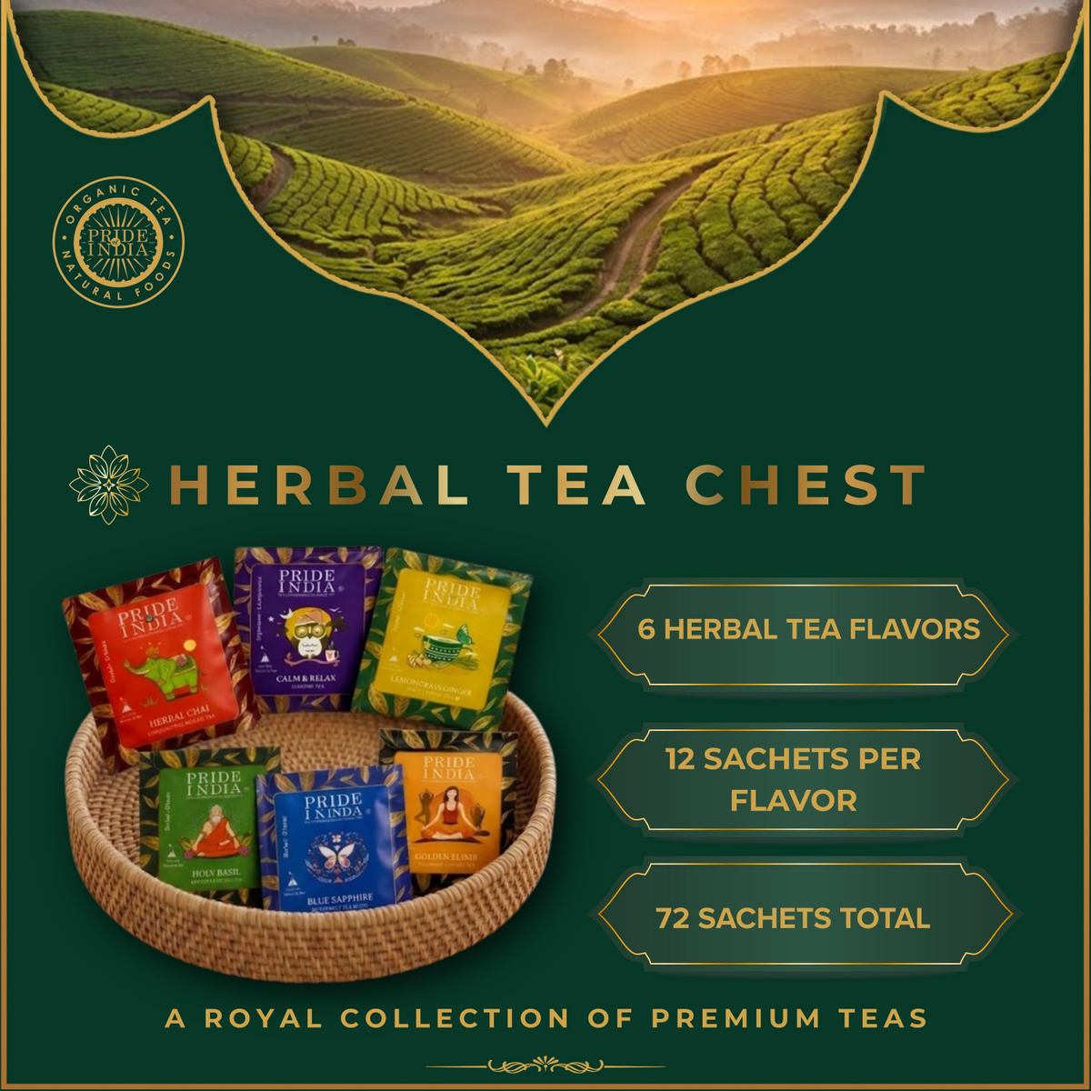 Premium Tea Chest – 6 Flavors, 72 Tea Bags (Classic & Herbal Options)-1