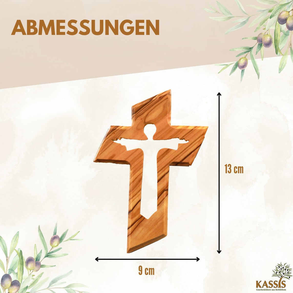 Olivenholz Kreuz mit auferstandenem Jesus (13 cm) | Wandkreuz als Geschenk zur Taufe, Kommunion & Firmung-2